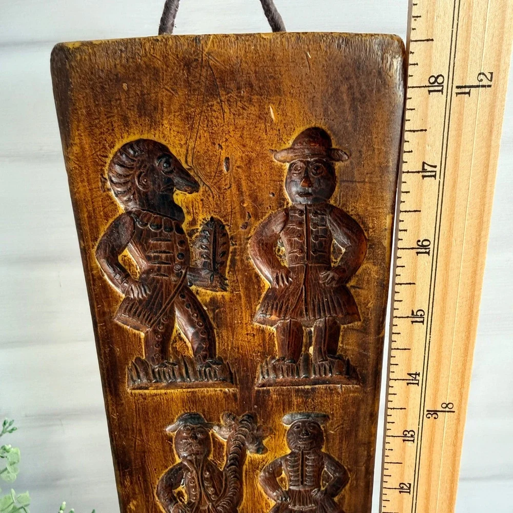 Vintage Decorative Wax Springerle Style Wall Plaque Folk Art Faux Wood Relief